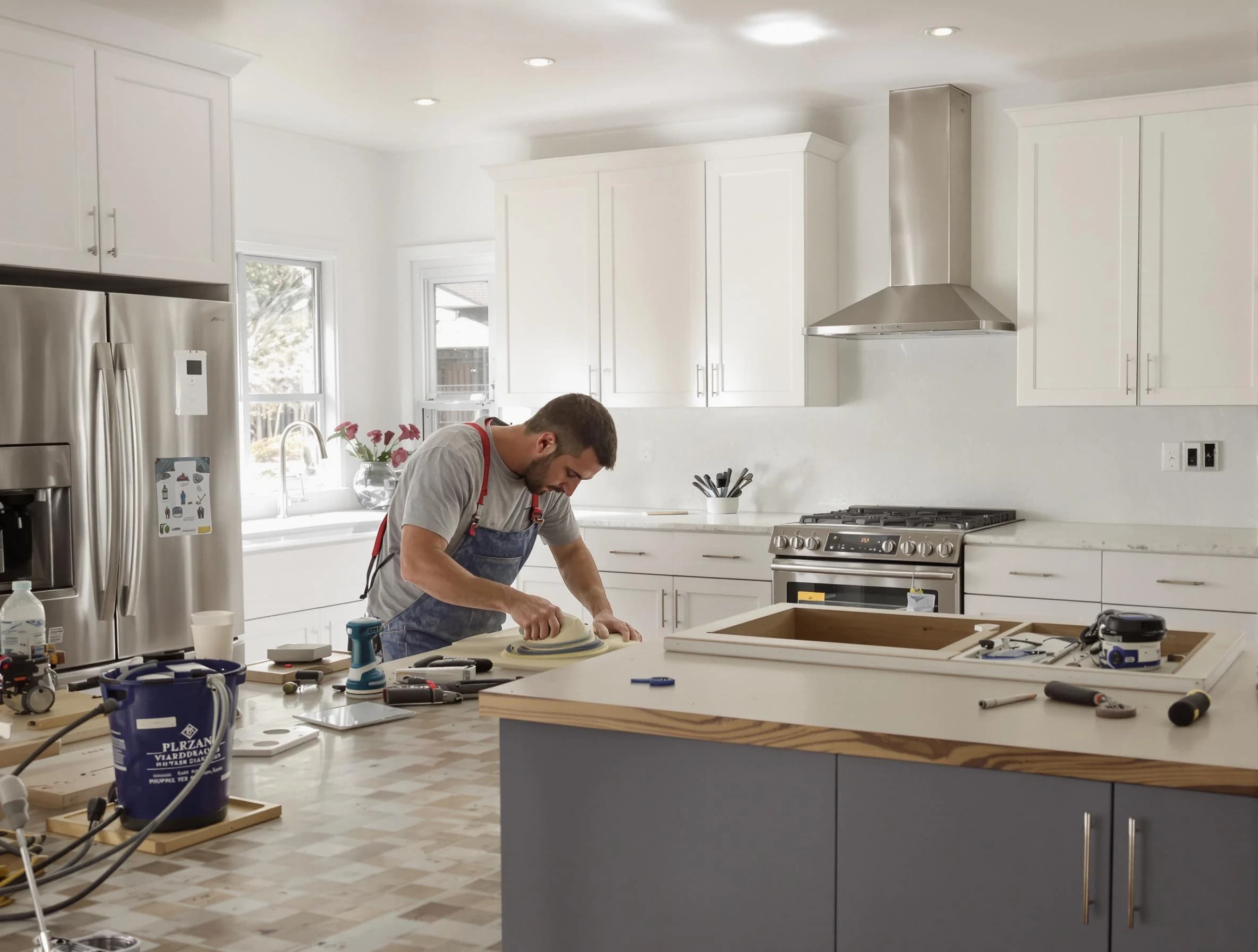 Beachwood House Painters refinishing kitchen cabinets in Beachwood, OH
