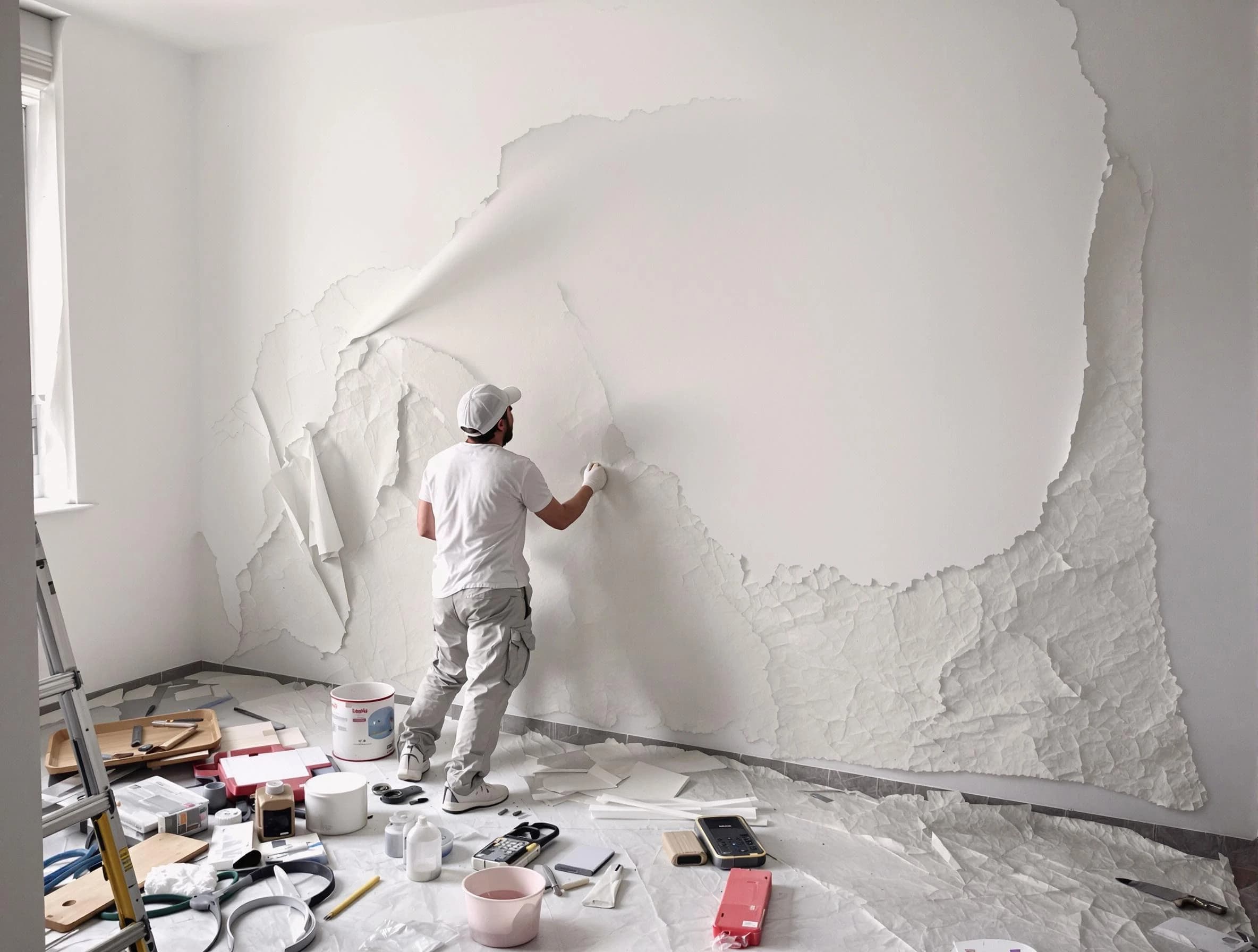 Removing old wallpaper to reveal clean walls by Beachwood House Painters in Beachwood